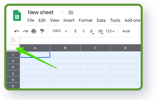 Google Sheets structure - select the whole sheet