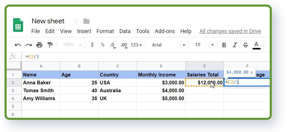 Google Sheets average calculation