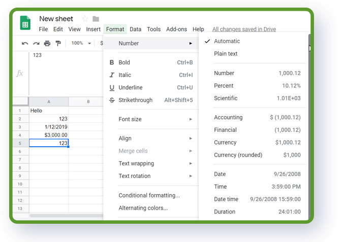 Google Sheets for Beginners - choose data types in Gsheets