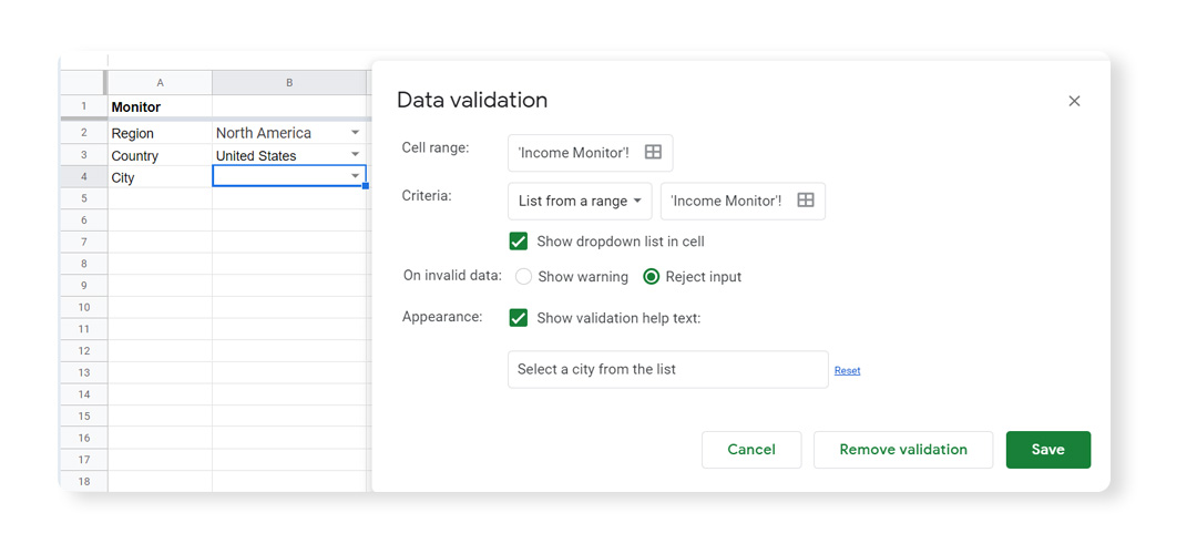 Data Validation in Google Sheets 