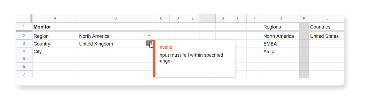 Gsheets data validation